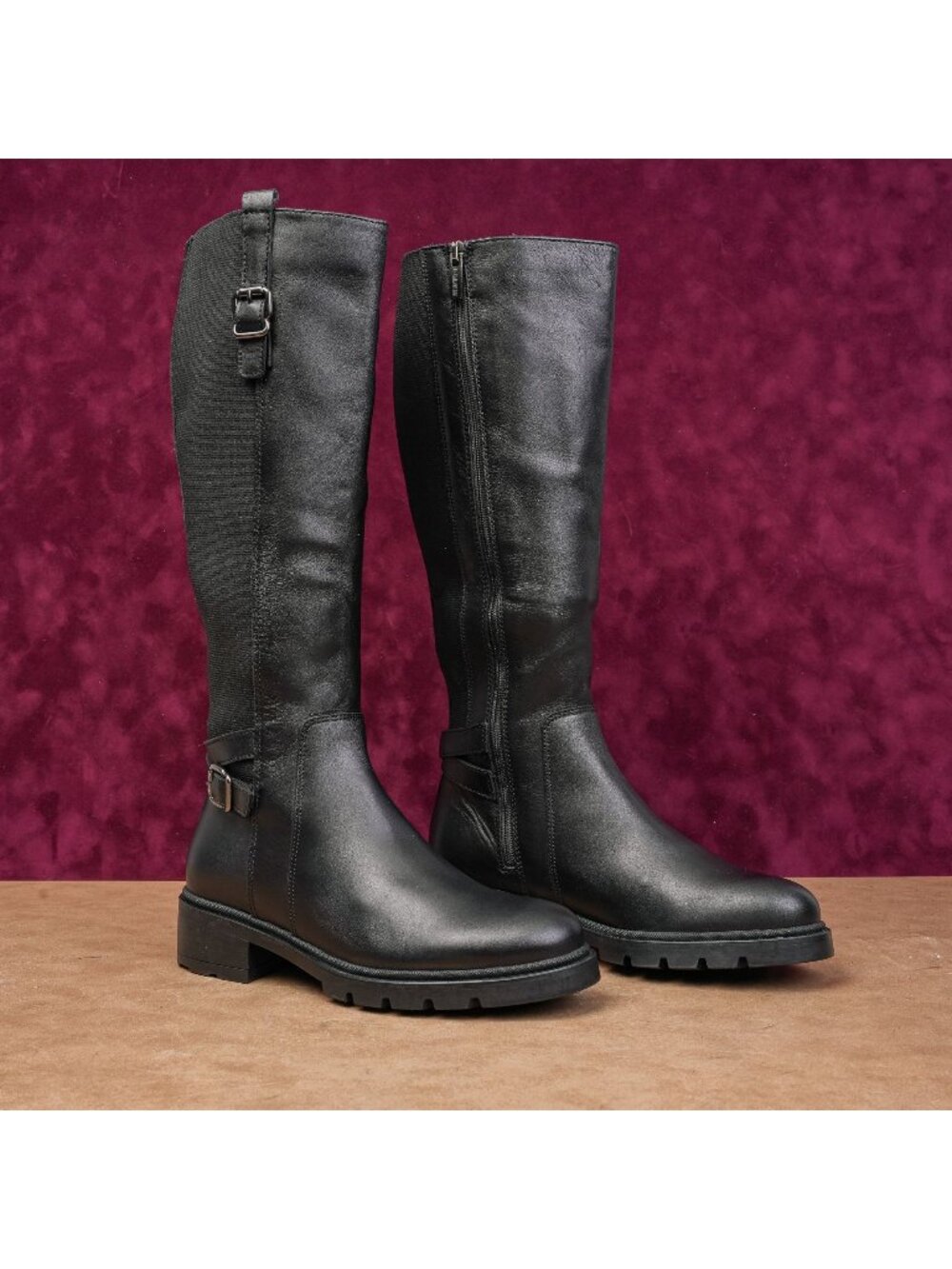 La Canadienne Saint Black Leather Stretch Panel Riding Equestrian Boots Sz 6